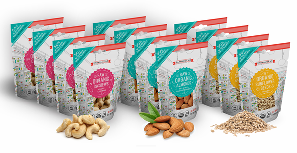 Snack Pack Size - 4 packs each of Organic Almonds, Cashews & Sunflower Seeds (12 packs)