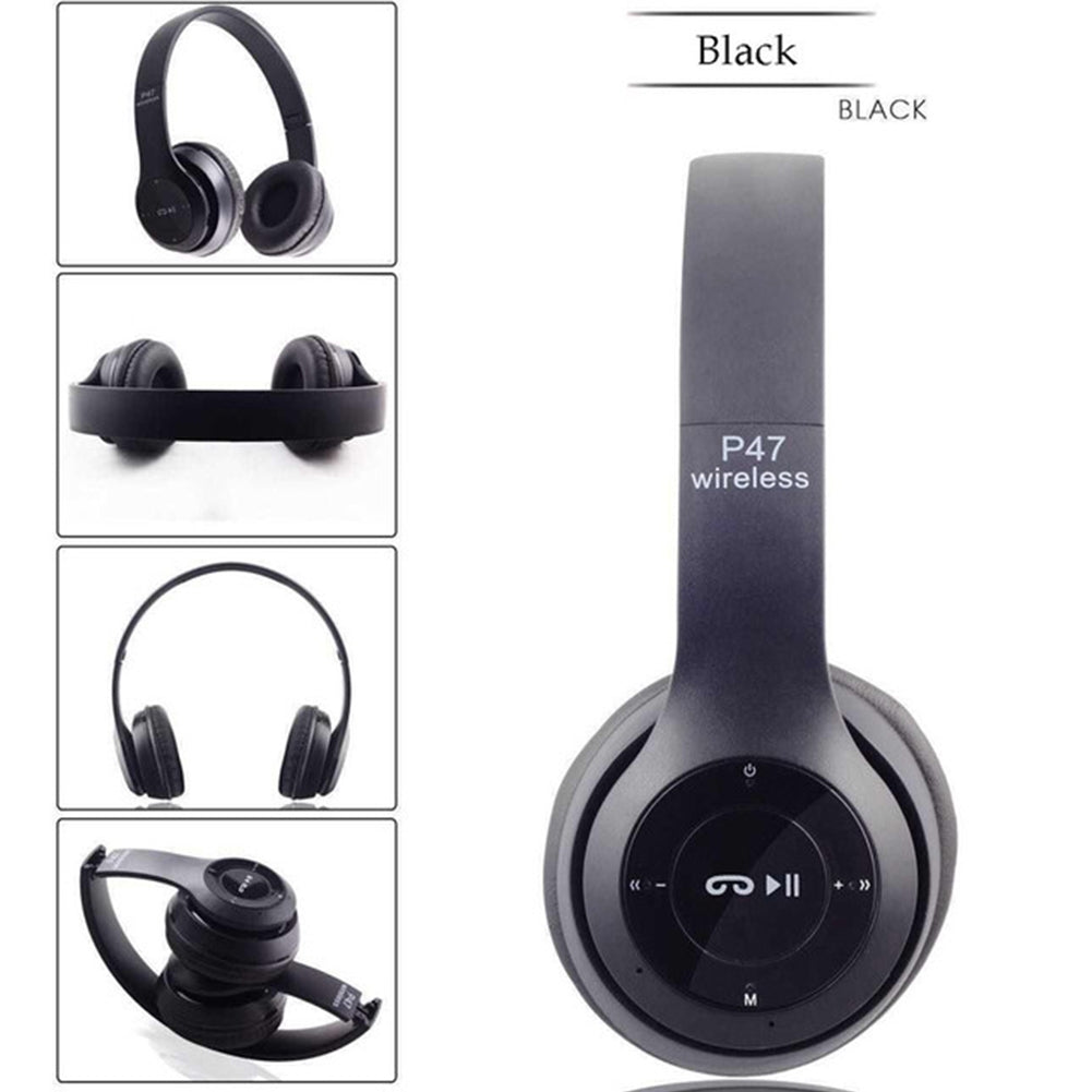 P47 Foldable Wireless Headphones, Tablet Bluetooth-compatible Headset With Mic, Compatible For Mobile Xiaomi Iphone Sumsamg black