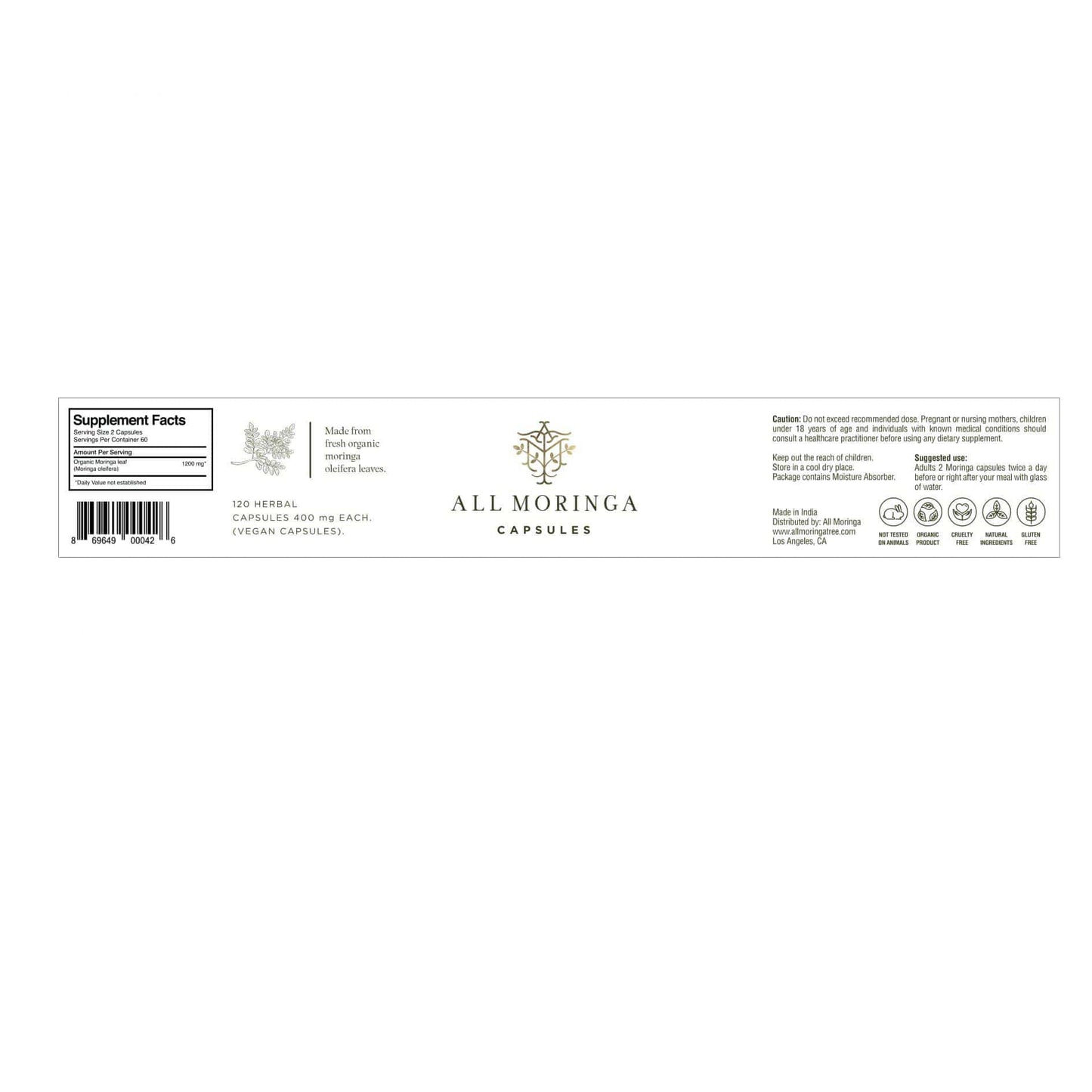 Premium Organic Moringa Oleifera leaf Powder in Vegan Capsules