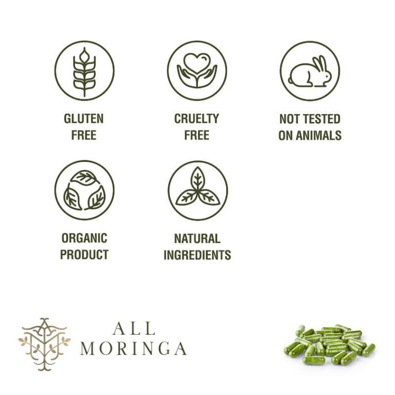 Premium Organic Moringa Oleifera leaf Powder in Vegan Capsules