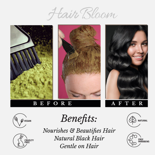 Hair Bloom Natural Jet Black Hair Color- Indigo Powder w/ Mixed Himalayan Herbs Hair Color Powder-1