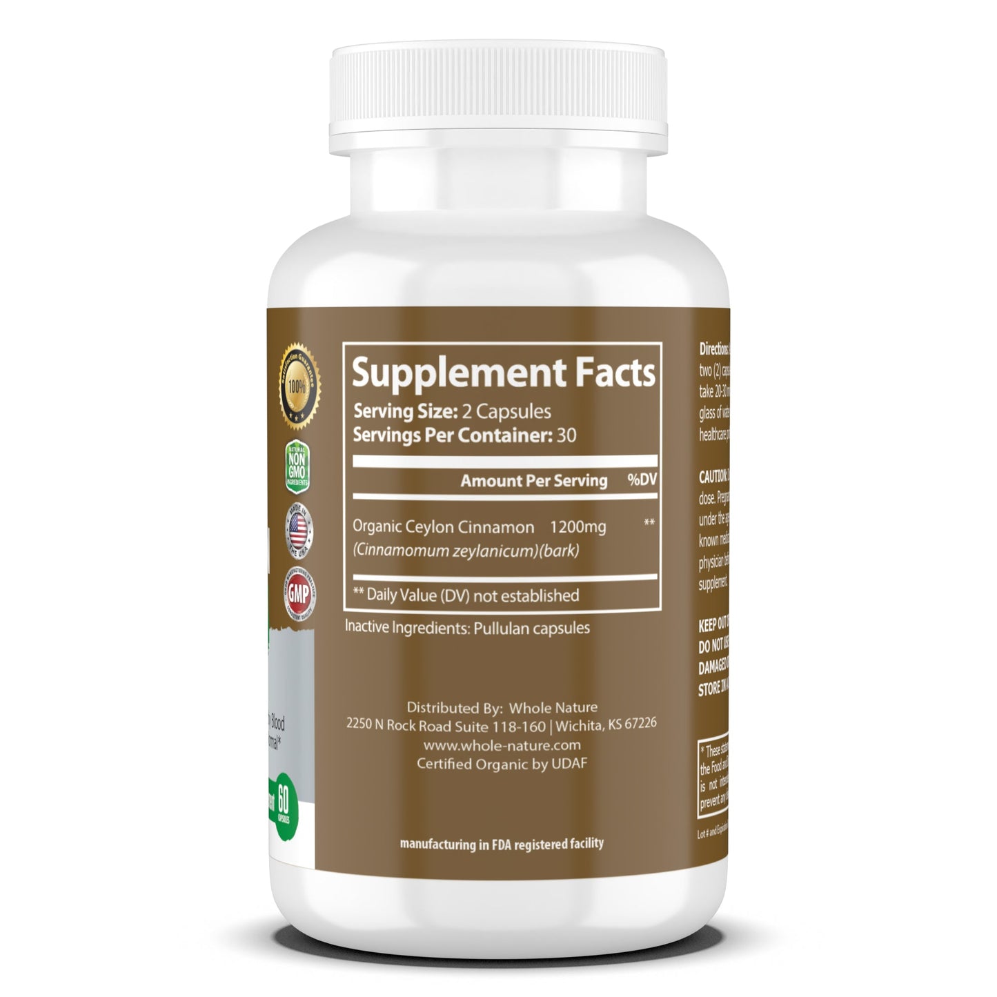 Cinnamon Capsules 1200mg, Made With Organic Ceylon Cinnamon Supplement, Vegan, Herbal, Antioxidant & Anti-inflammatory for Heart, Brain, Bone & Joint Support. Whole Nature’s Sri Lank True Cinnamon Powder Caps