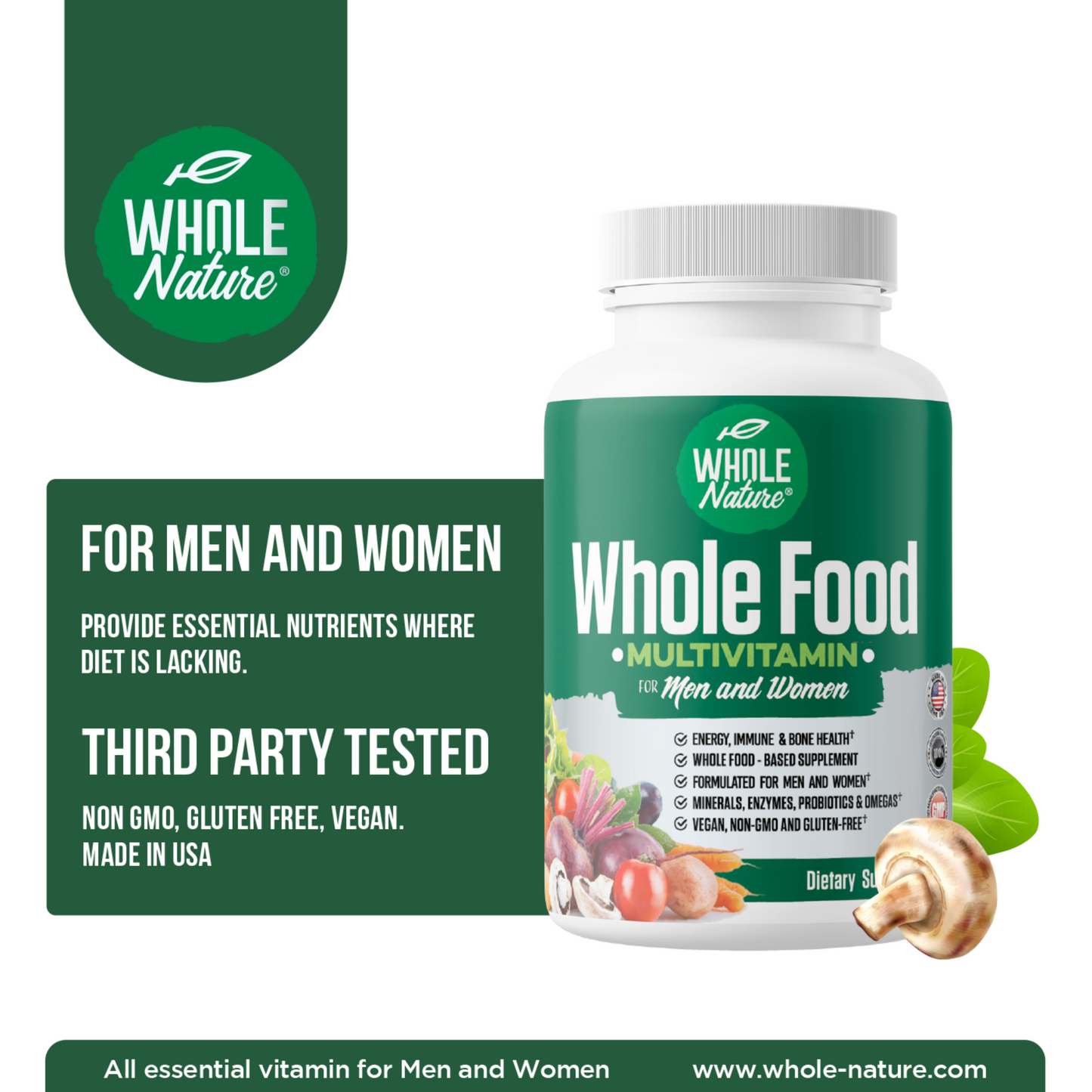 Whole Nature Whole Food Multivitamin for Men & Women-2 Pack