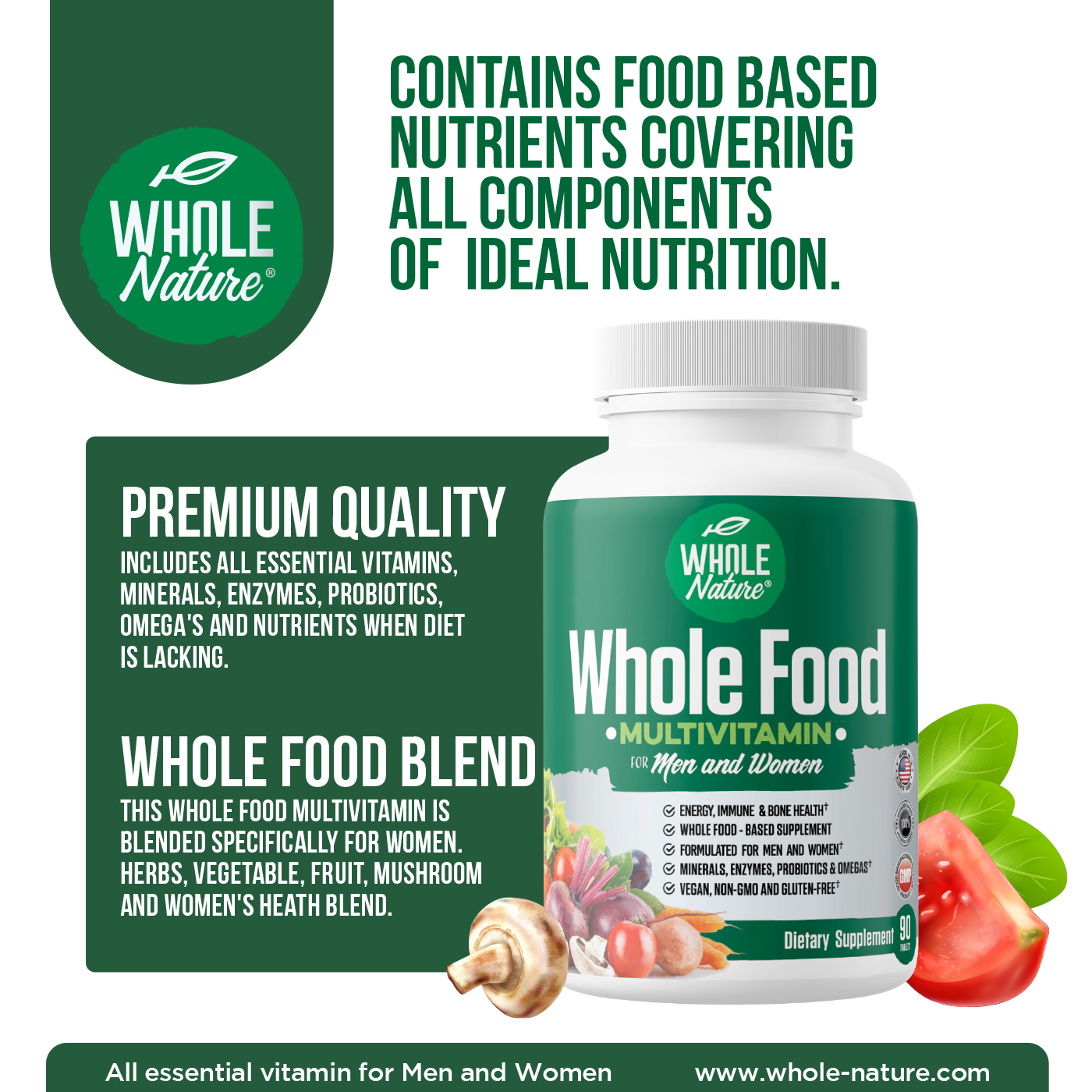 Whole Nature Whole Food Multivitamin for Men & Women-2 Pack