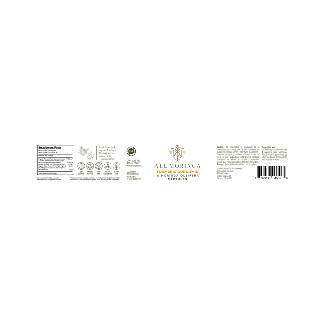 Premium Organic Turmeric Curcumin & Moringa Oleifera In Vegan Capsules